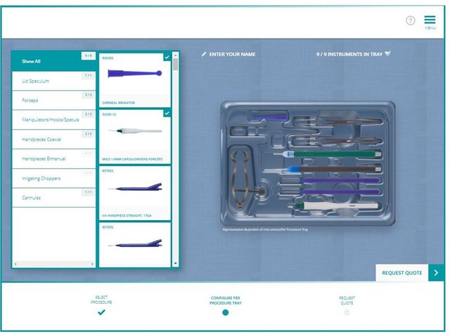 Screenshot des Online Konfigurators für ein Per Procedure Tray
