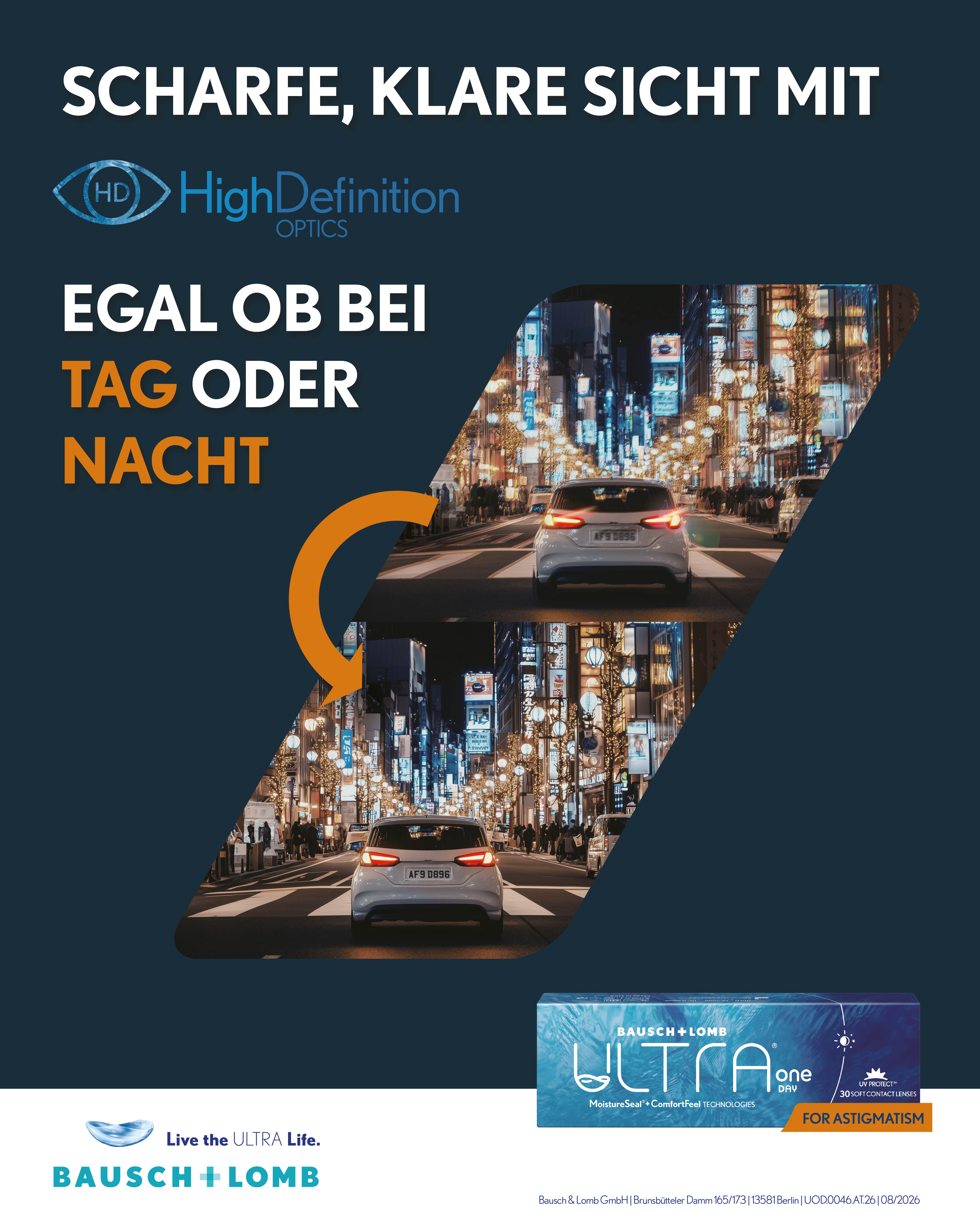Social-Media-Motiv 2: ULTRA ONE DAY for Astigmatism Tageskontaktlinse mit HighDefinition Optics – für klare, scharfe Sicht bei Tag und Nacht